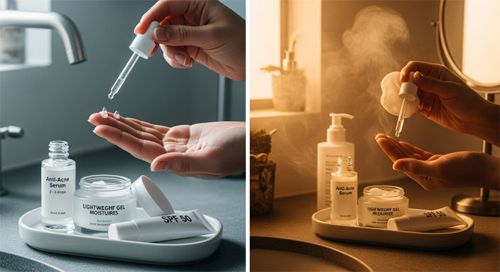 مراحل استفاده از سرم ضد جوش در روتین پوستی روز و شب